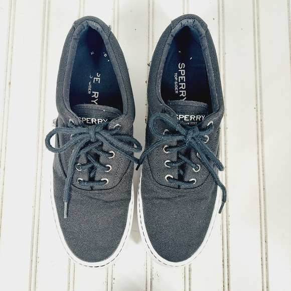 Sperry Top Sider Black Canvas Lace Up Sneakers K777 - Picture 6 of 9